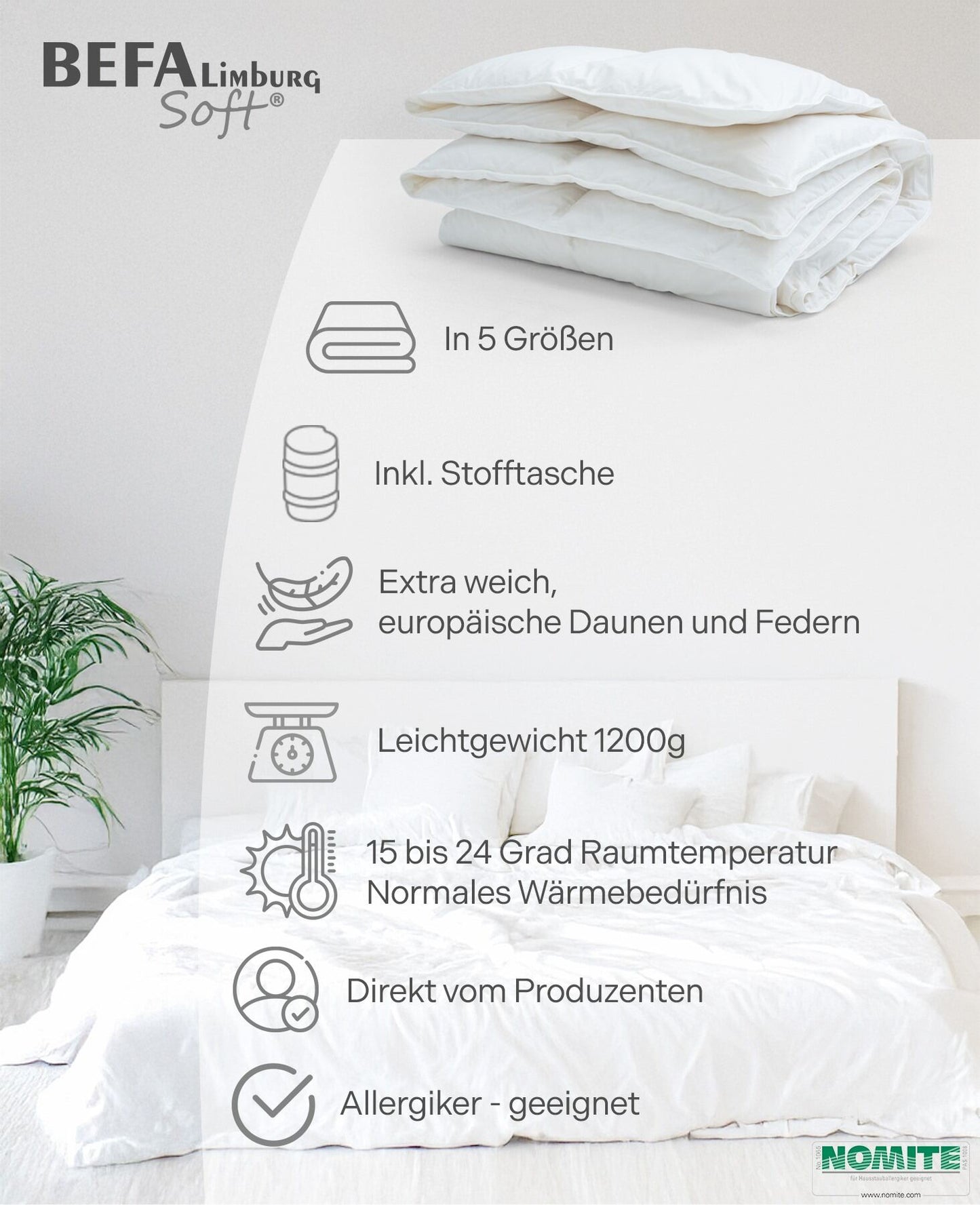 Federdecke - 90% Federn, Ganzjahreszeiten