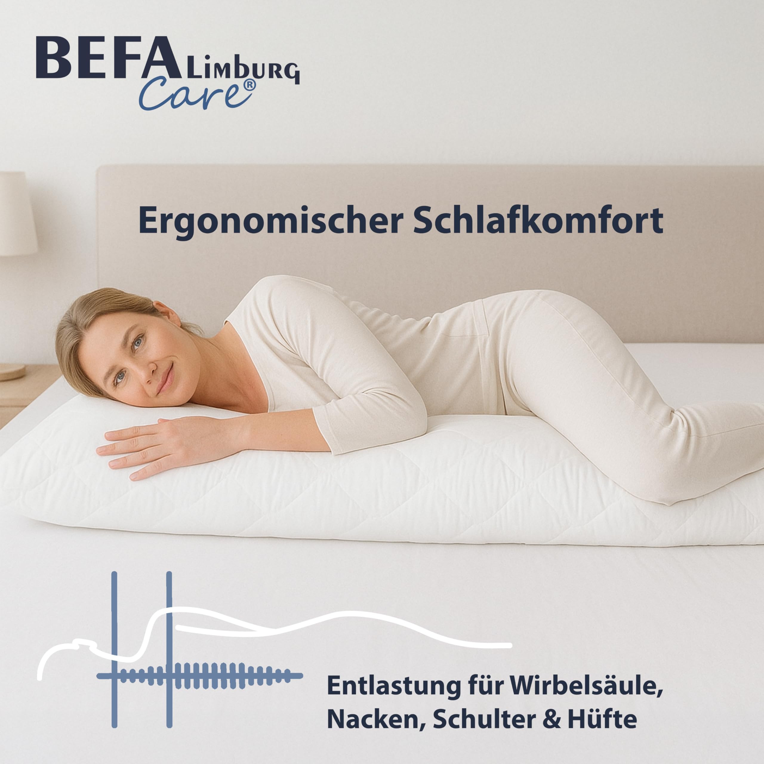 Seitenschläferkissen 40x145 / Schwangerschaftskissen / Mittelfest - Verarbeitung | BEFA Limburg