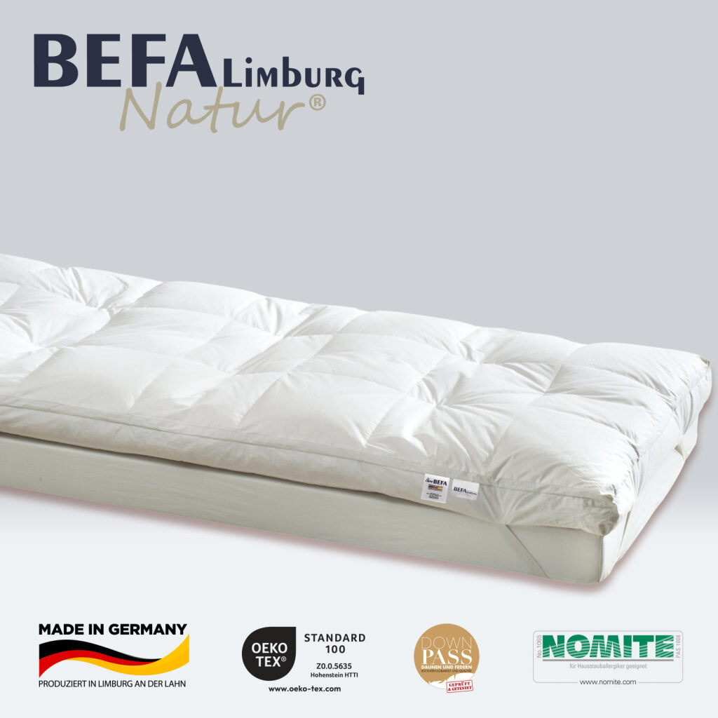 Daunen Matratzenauflage - zweilagig - Etikett | BEFA Limburg