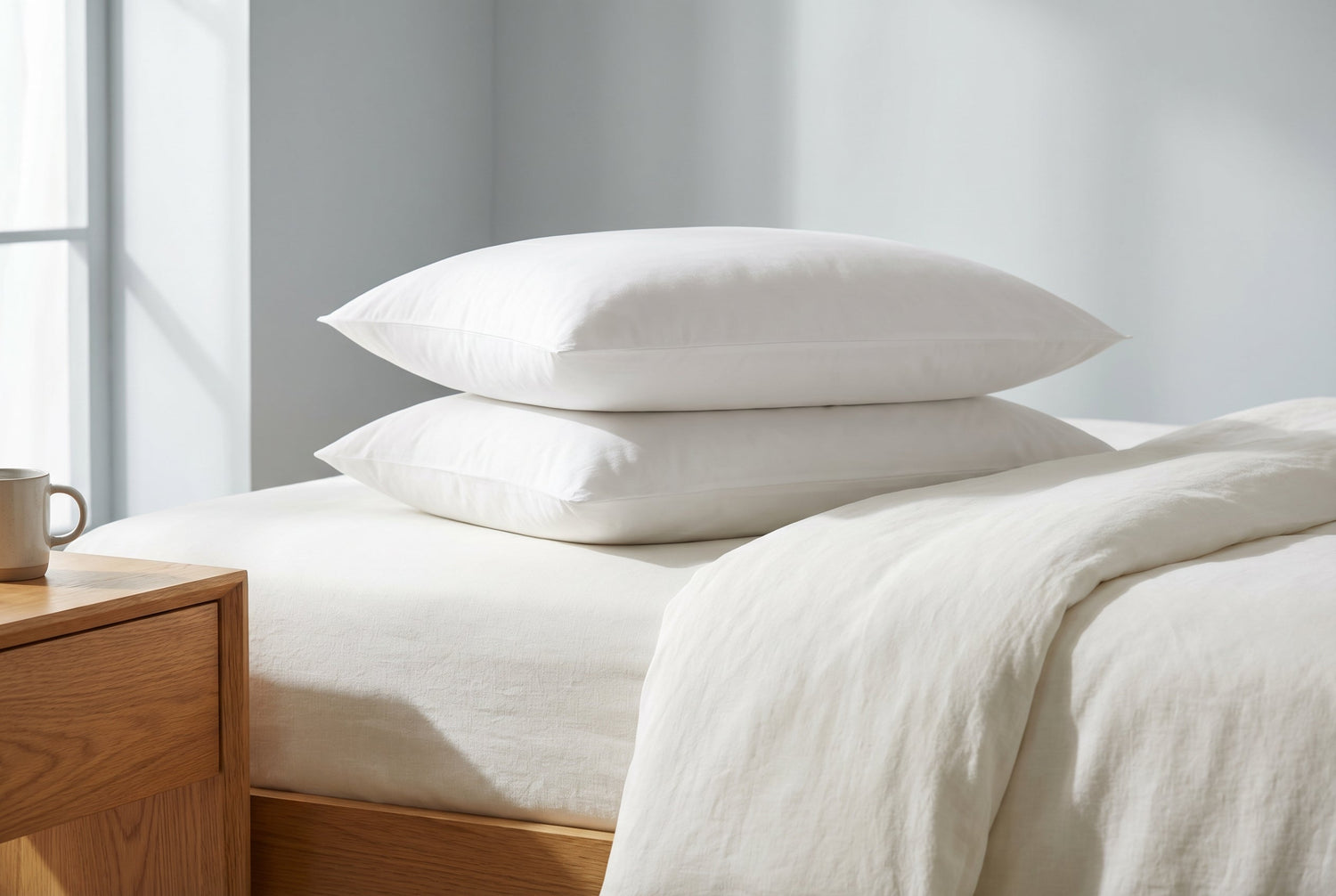 Kopfkissen auf weissem Bett