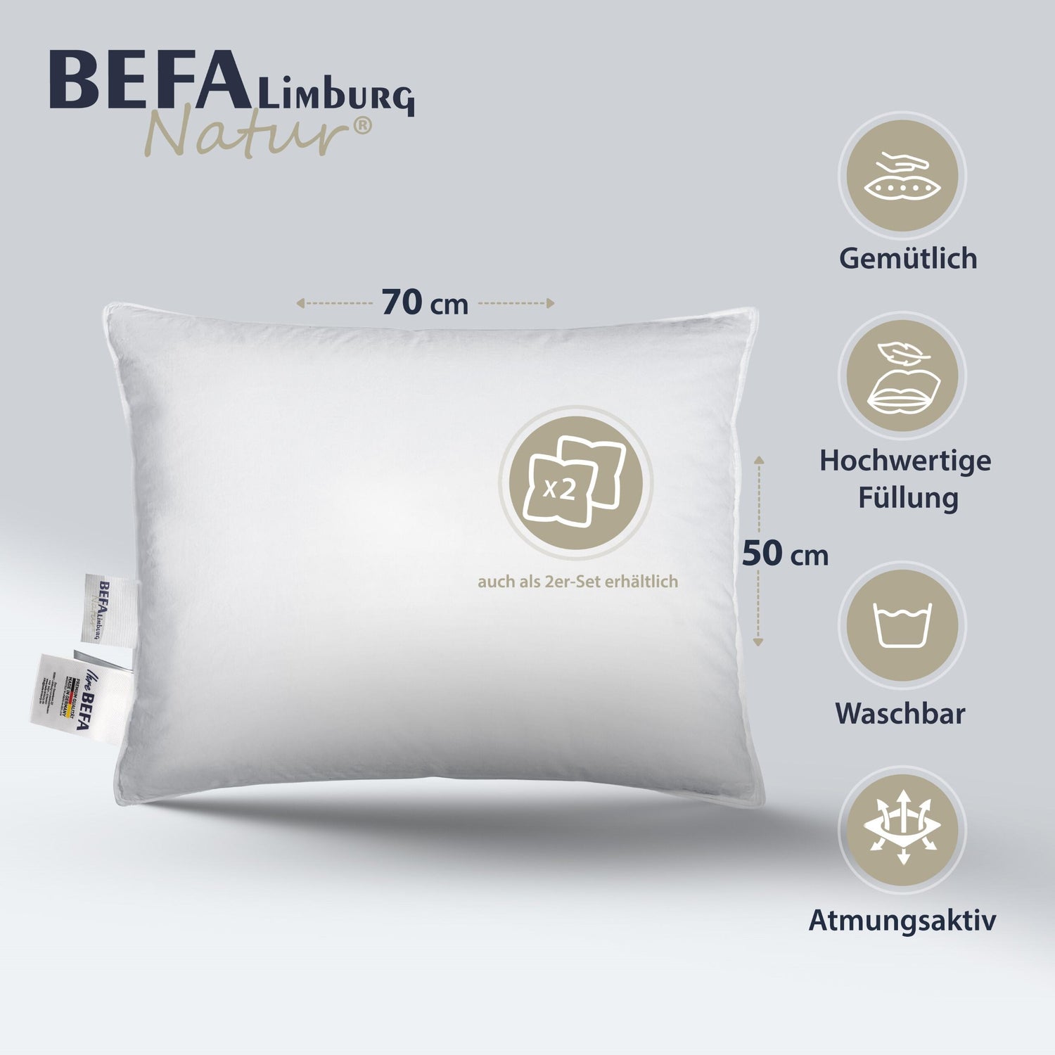 Federkissen - 100% Federn (2 Stück Set) - Gesamtansicht | BEFA Limburg