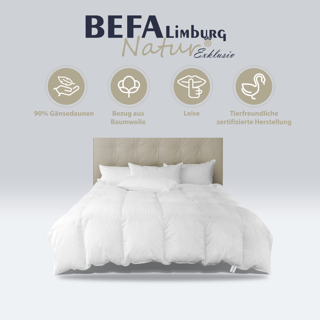Tencel Gänsedaunendecke - 90% Gänsedaune, Sommerdecke - Seitenansicht | BEFA Limburg