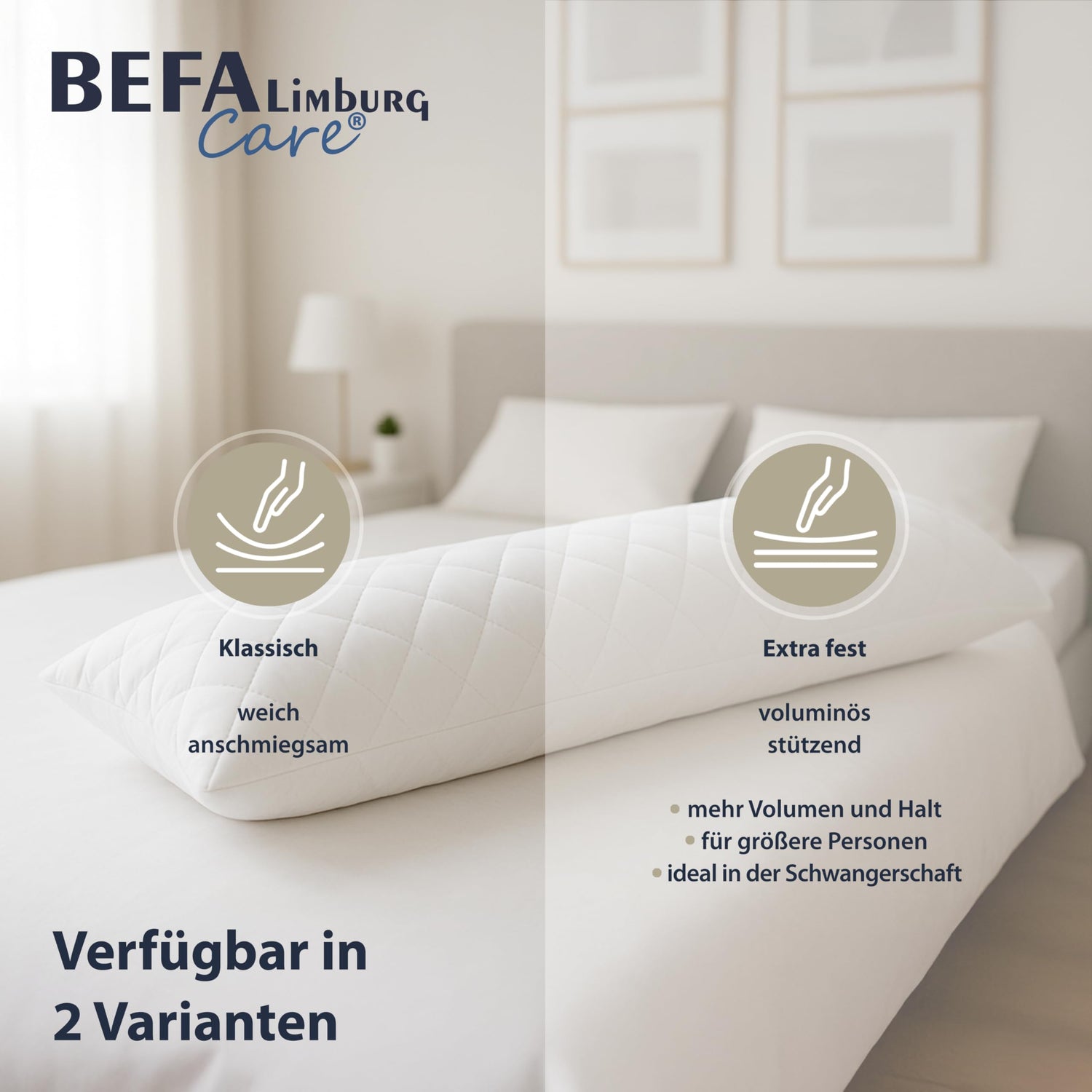 Seitenschläferkissen 40x145 / Schwangerschaftskissen / Mittelfest - Etikett | BEFA Limburg