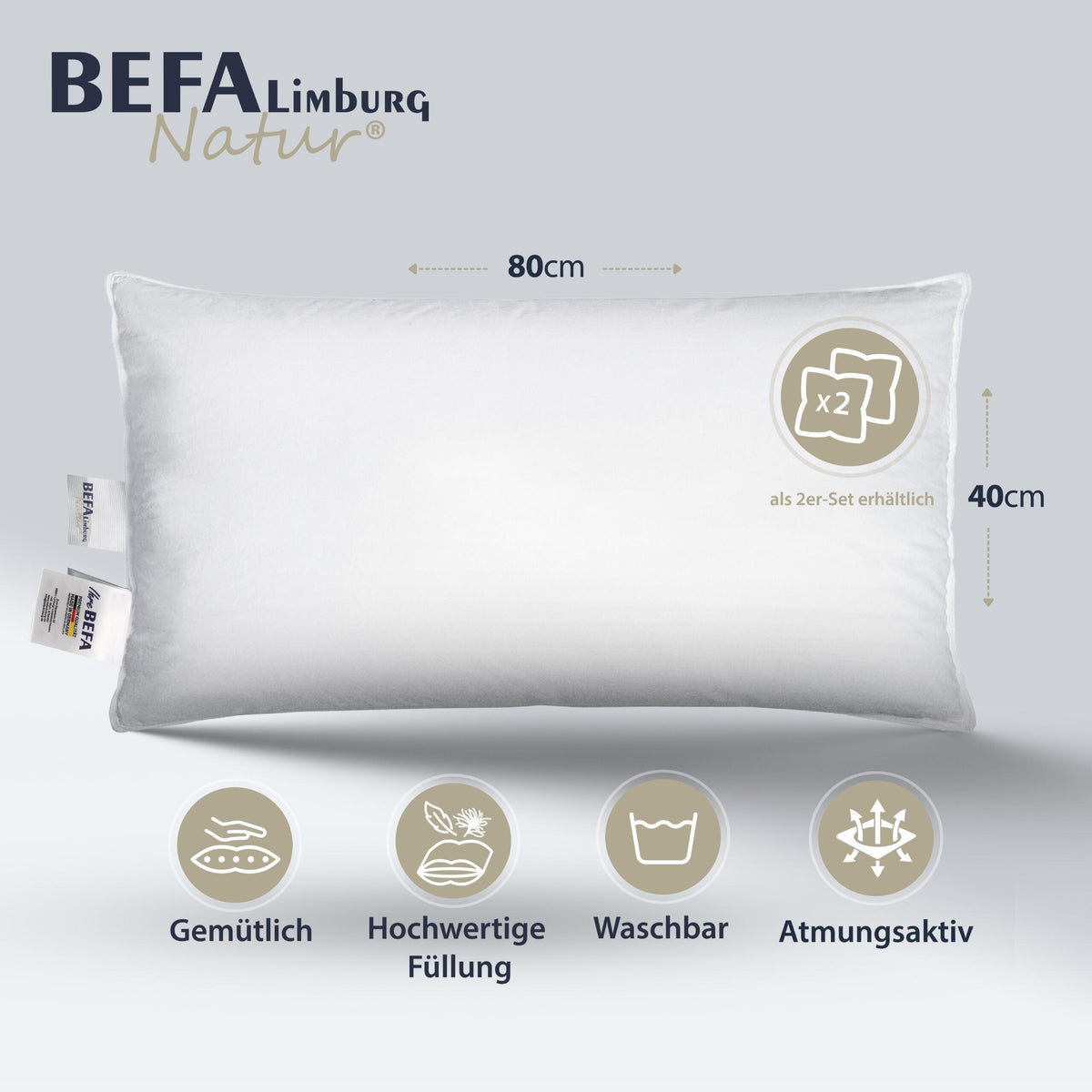 Kopfkissen 15% Daunen (2 Stück Set) - 40x80 cm (2 Stück)