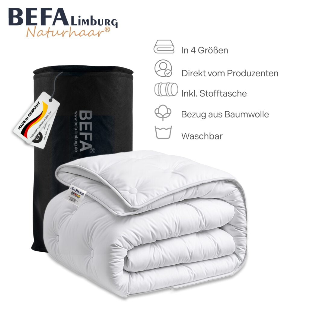 Kamelhaar Bettdecke - 100% Kamelhaarfüllung, Duo Winterdecke - Etikett | BEFA Limburg