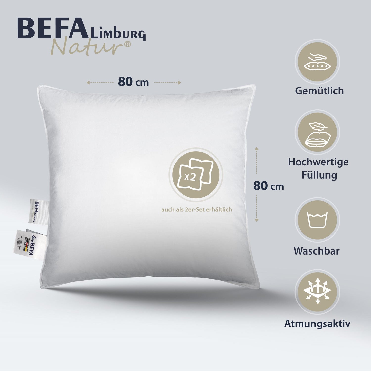 Federkissen - 100% Federn (2 Stück Set) - Seitenansicht | BEFA Limburg
