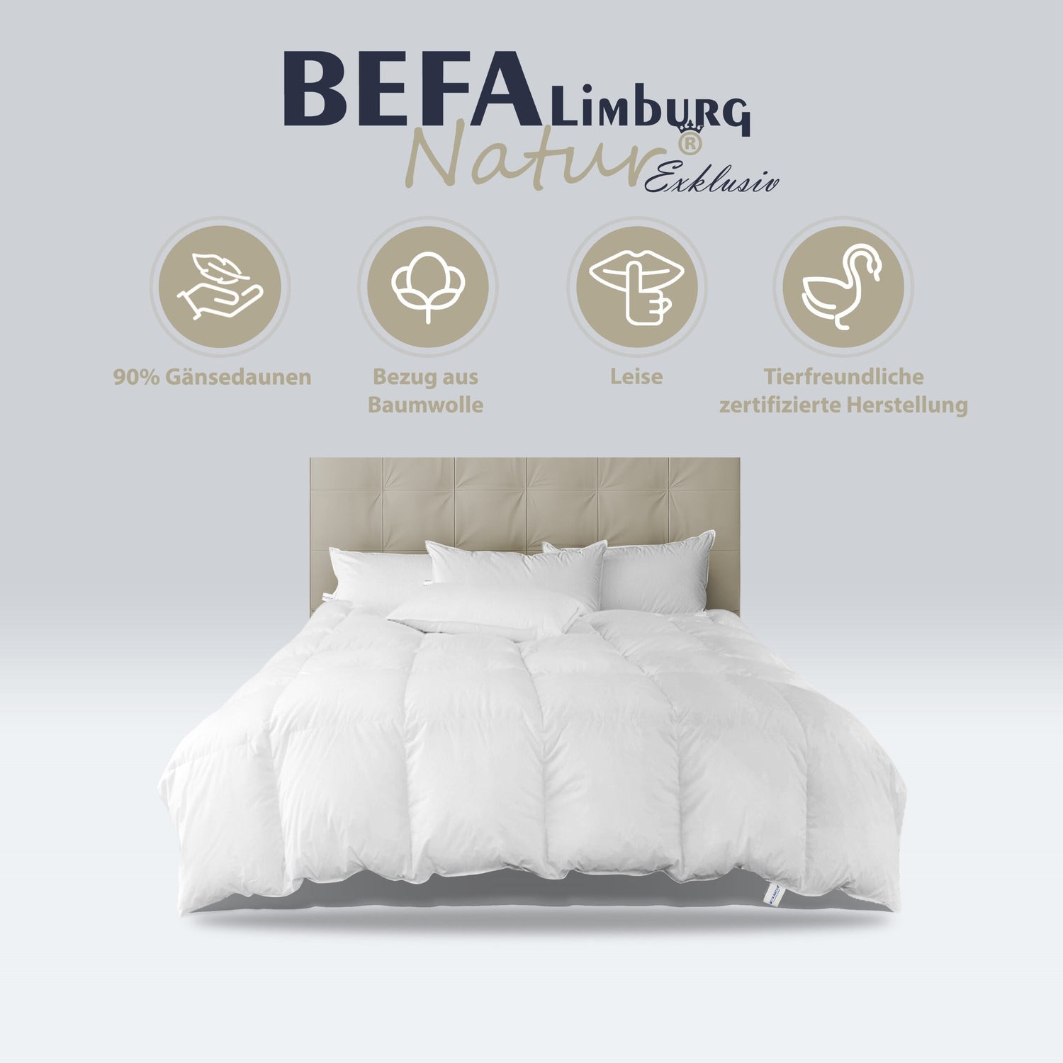 Tencel Gänsedaunendecke - 90% Gänsedaune, Winterdecke - Seitenansicht | BEFA Limburg
