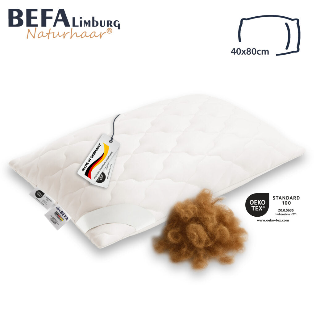 Kamelhaar Kopfkissen - 100% Kamelhaarfüllung - Etikett | BEFA Limburg